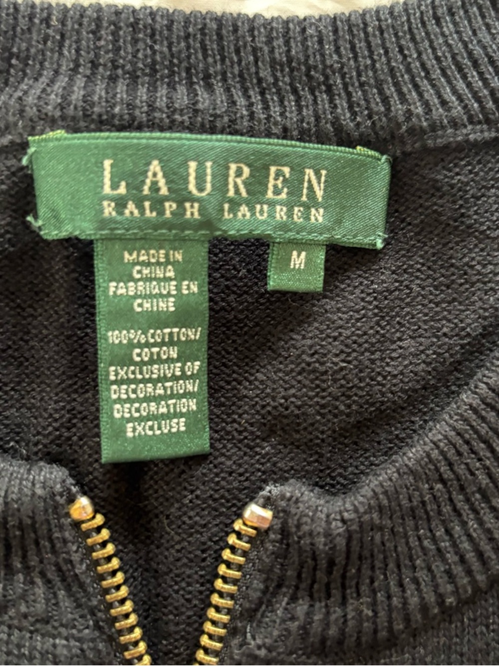 NWOT Lauren Ralph Lauren Black Gold Zip-Front Cotton Short Sleeve Cardigan SZ M - Picture 5 of 9